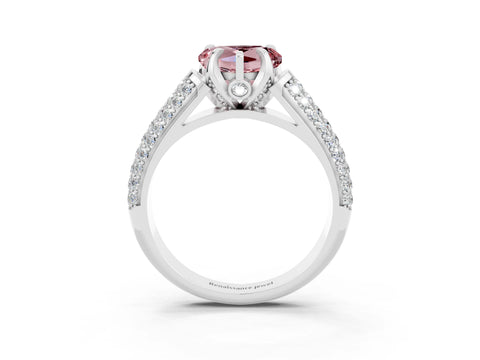 White gold Heart Cut Morganite Solitaire Ring with Three-Row Pavé Band and Four-Prong Setting_15