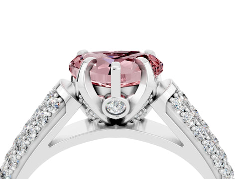 White gold Heart Cut Morganite Solitaire Ring with Three-Row Pavé Band and Four-Prong Setting_16
