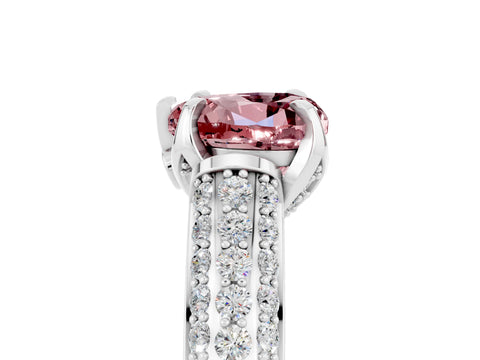 White gold Heart Cut Morganite Solitaire Ring with Three-Row Pavé Band and Four-Prong Setting_17