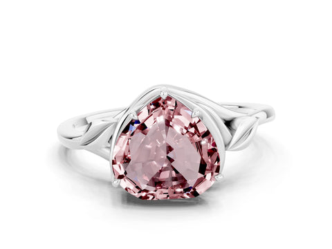 White gold Heart Cut Morganite Solitaire Ring with Twist Band and Four-Prong Setting_24