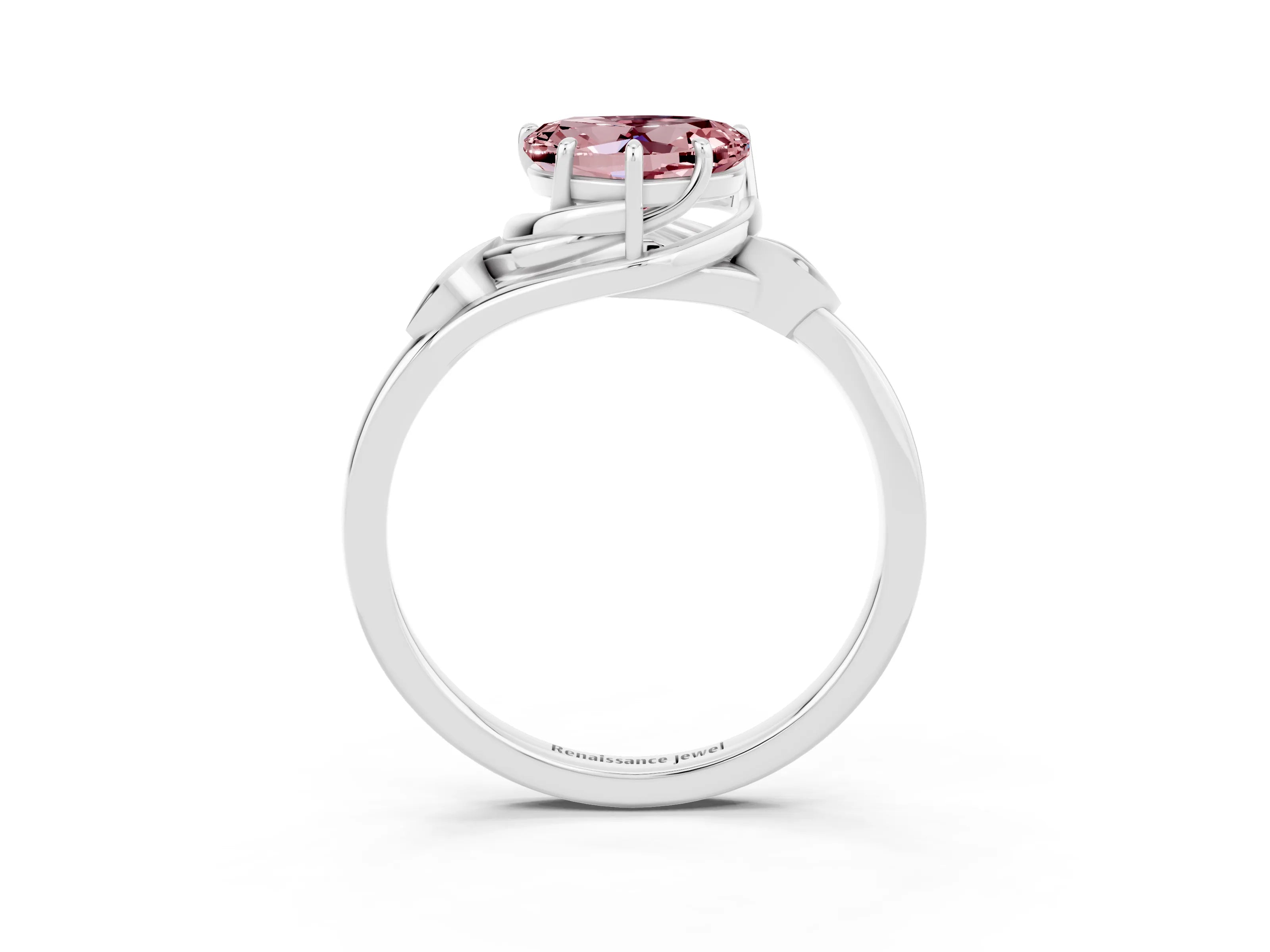 White gold Heart Cut Morganite Solitaire Ring with Twist Band and Four-Prong Setting_27