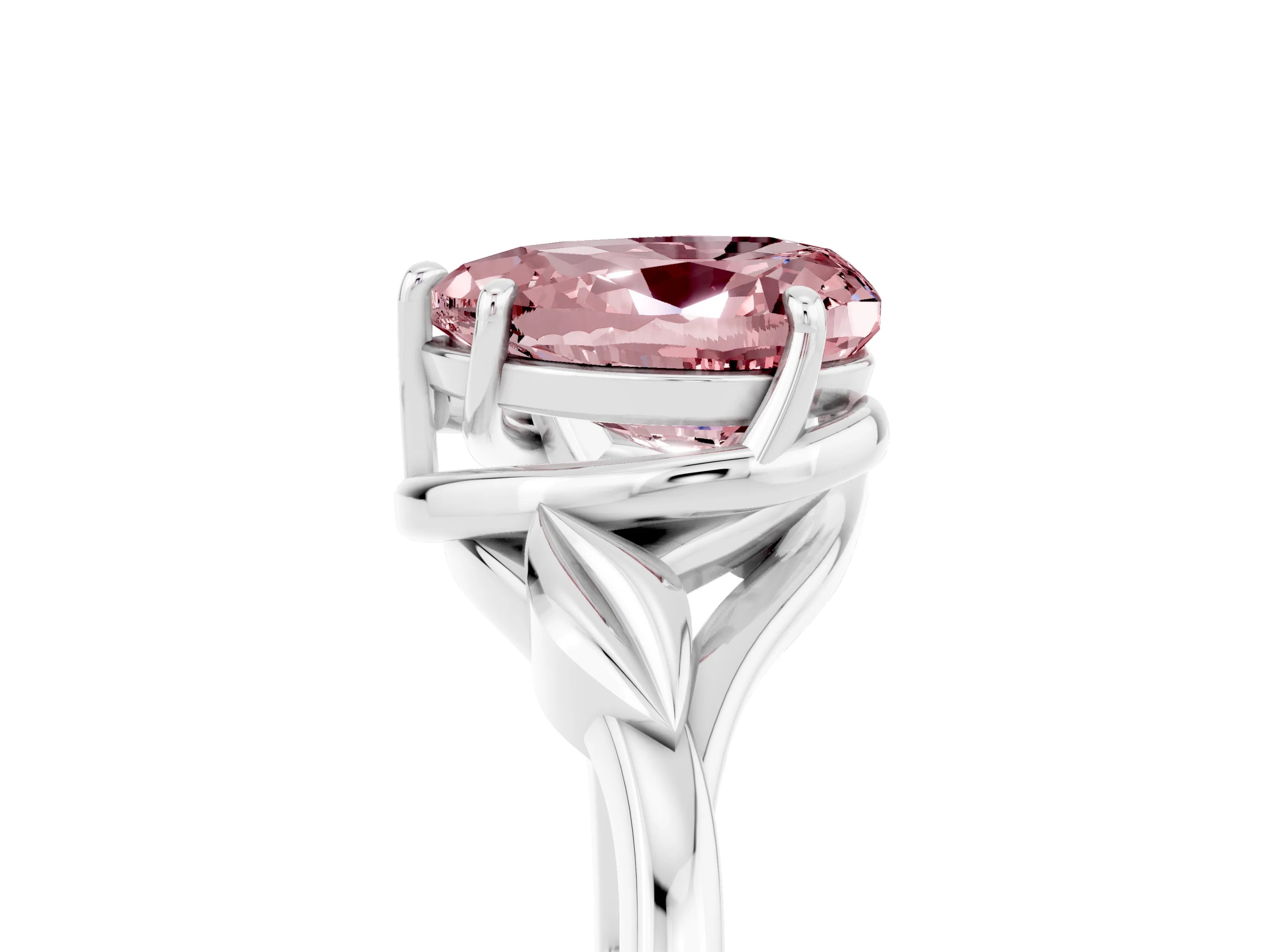 White gold Heart Cut Morganite Solitaire Ring with Twist Band and Four-Prong Setting_29