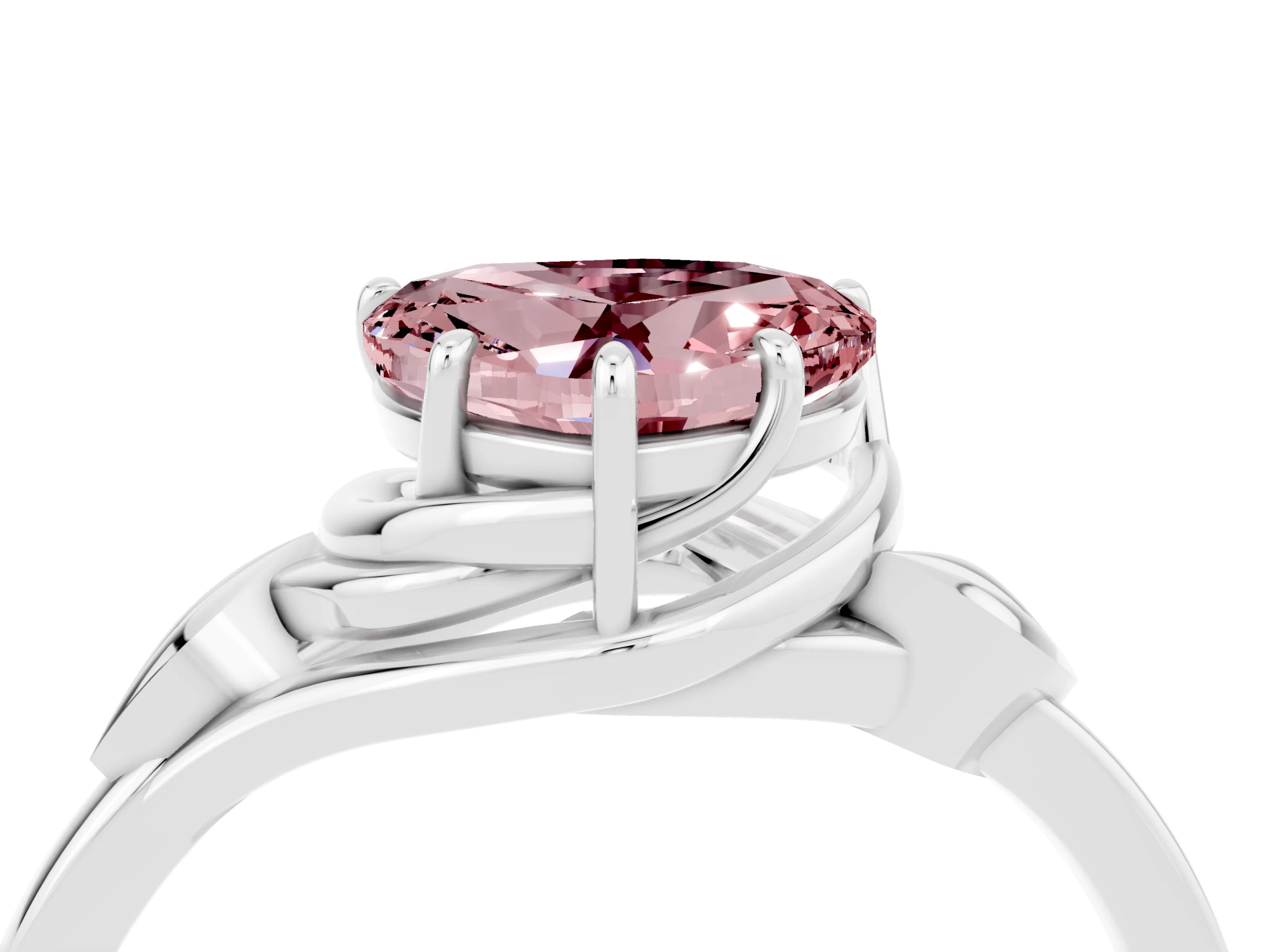 White gold Heart Cut Morganite Solitaire Ring with Twist Band and Four-Prong Setting_40