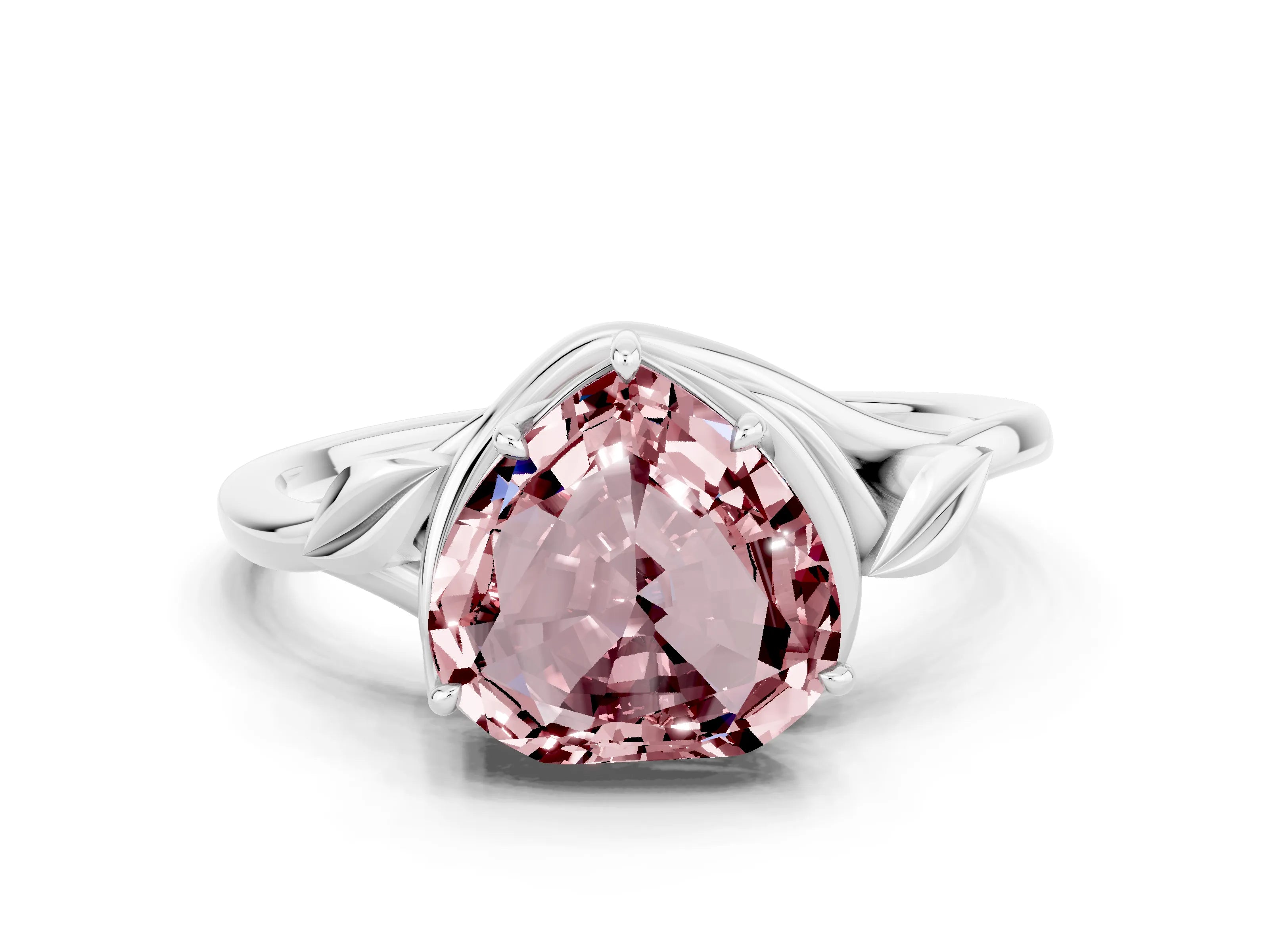White gold Heart Cut Morganite Solitaire Ring with Twist Band and Four-Prong Setting_48
