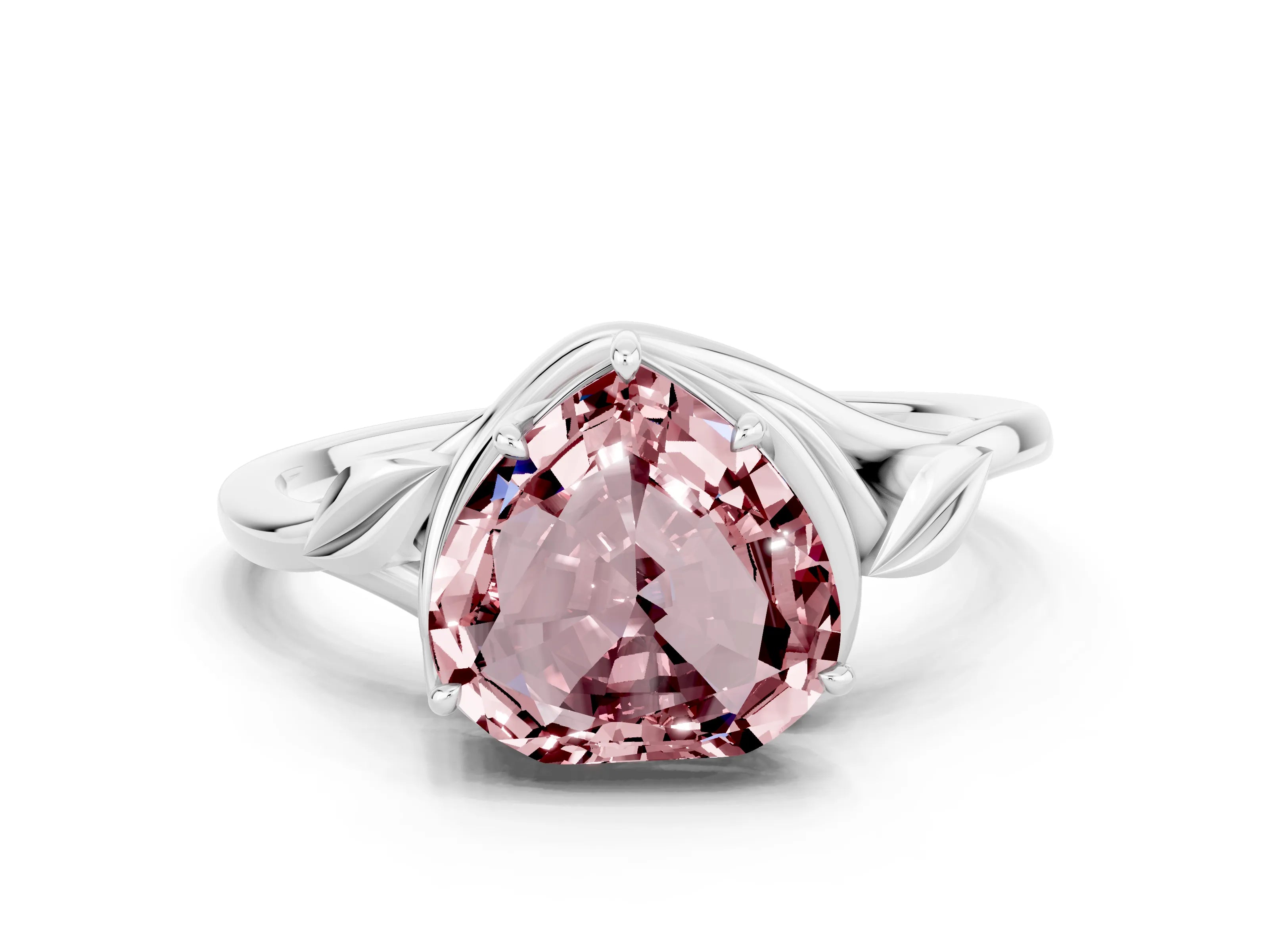 White gold Heart Cut Morganite Solitaire Ring with Twist Band and Four-Prong Setting_60