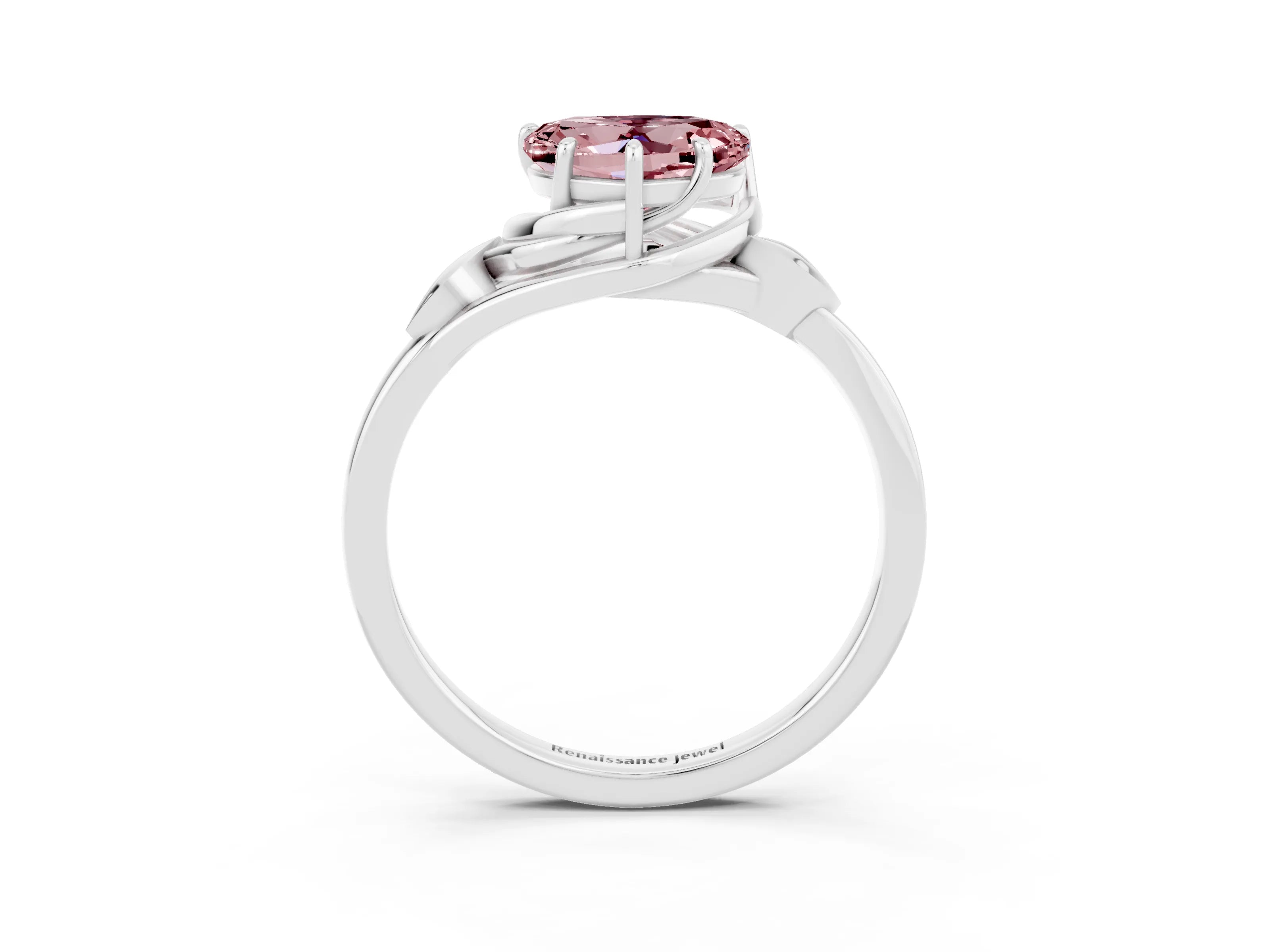 White gold Heart Cut Morganite Solitaire Ring with Twist Band and Four-Prong Setting_63