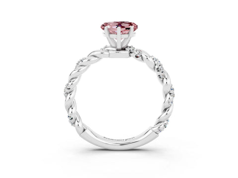 White gold Heart Cut Morganite Solitaire Ring with Twisted Band and Pavé Accents_3