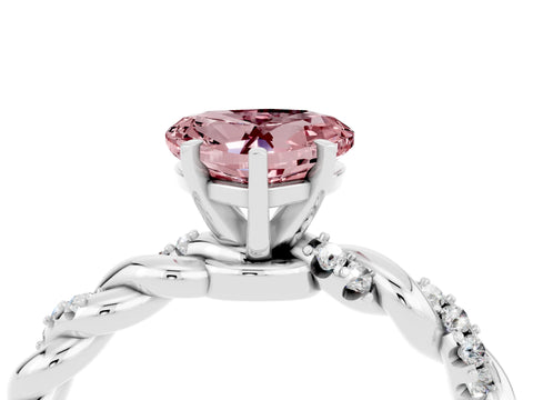 White gold Heart Cut Morganite Solitaire Ring with Twisted Band and Pavé Accents_4