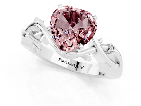 White gold Heart Cut Morganite Solitaire Ring with Twisted Band and Prong Setting_1