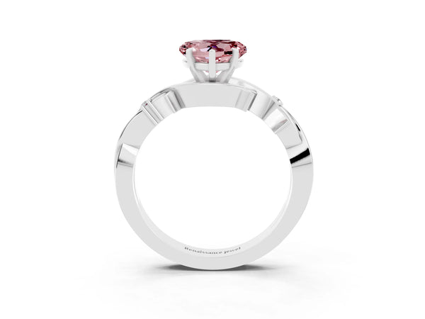 Platinum Heart Cut Morganite Solitaire Ring with Twisted Band and Prong Setting