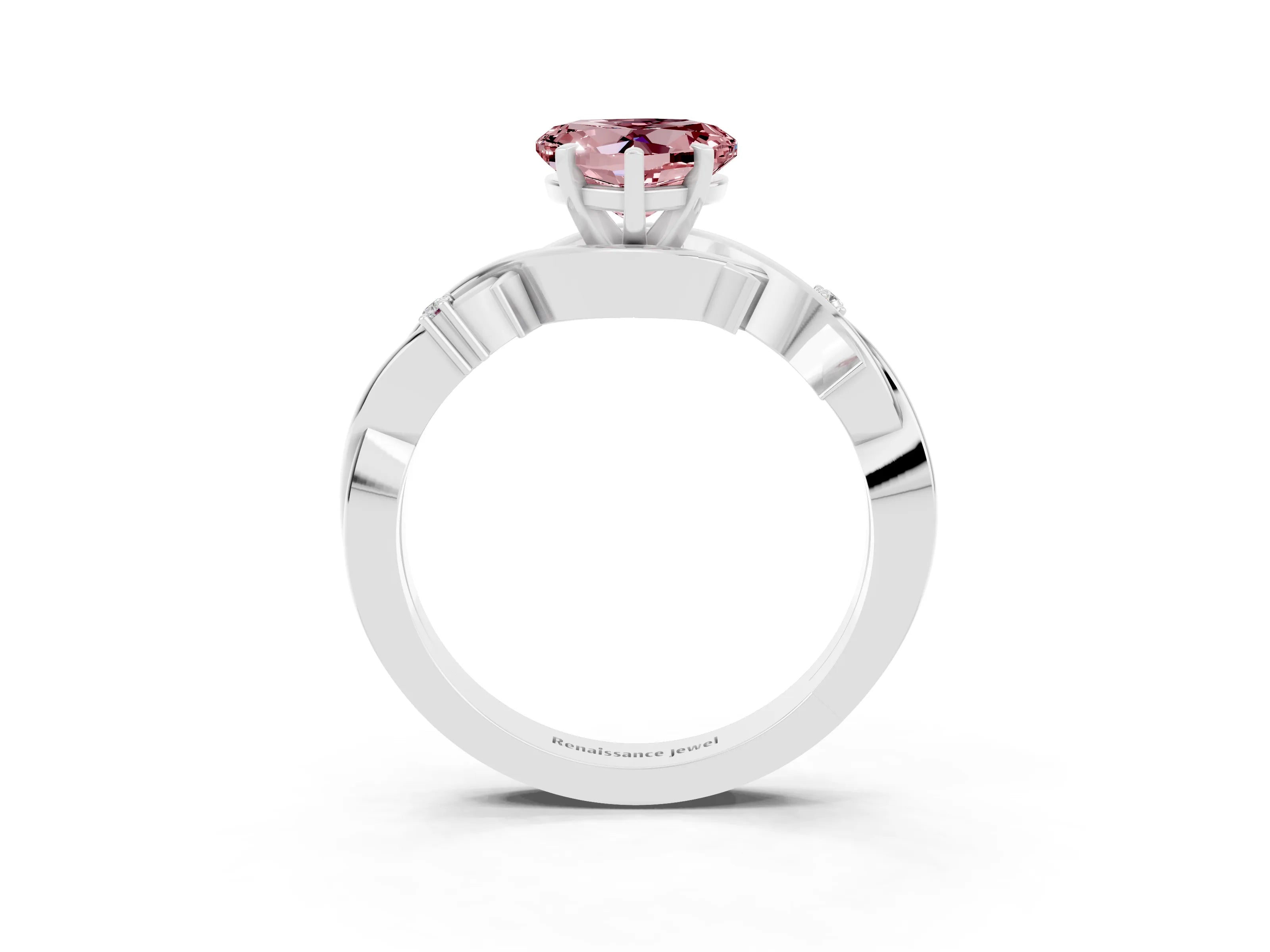 White gold Heart Cut Morganite Solitaire Ring with Twisted Band and Prong Setting_3