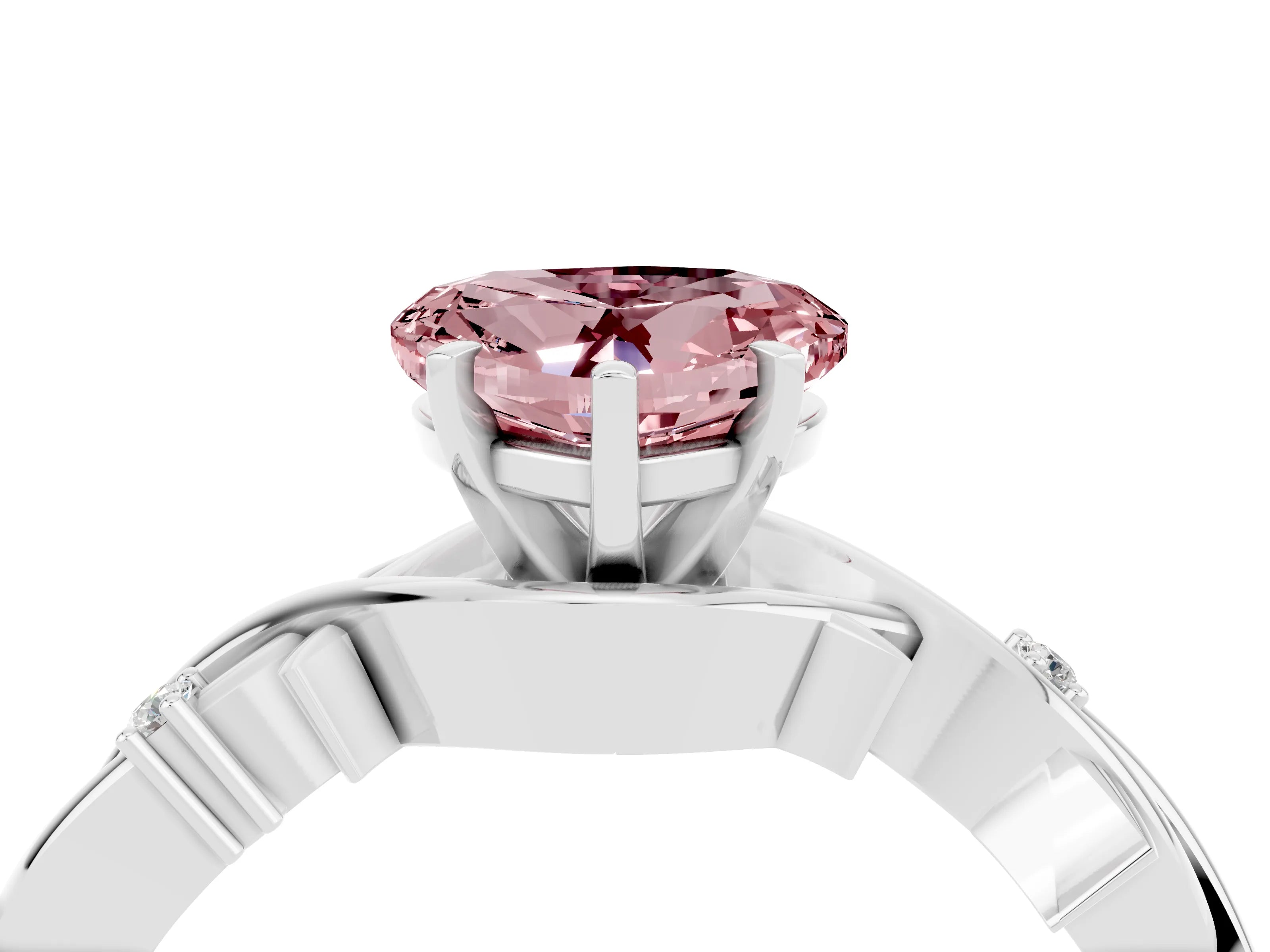White gold Heart Cut Morganite Solitaire Ring with Twisted Band and Prong Setting_4