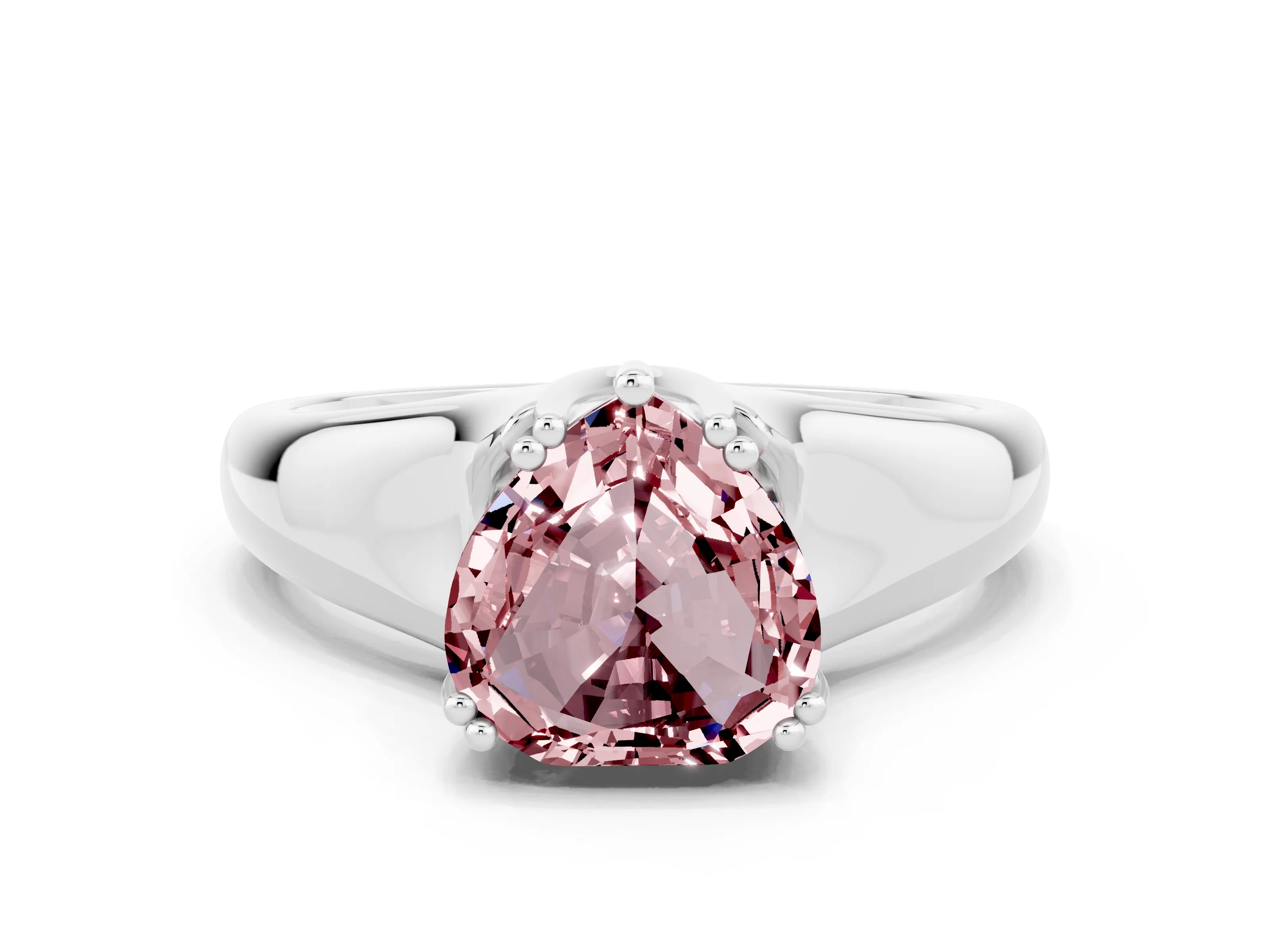White gold Heart Cut Morganite Solitaire Ring with Wide Band and Prong Setting