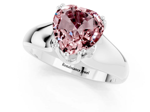 White gold Heart Cut Morganite Solitaire Ring with Wide Band and Prong Setting_1