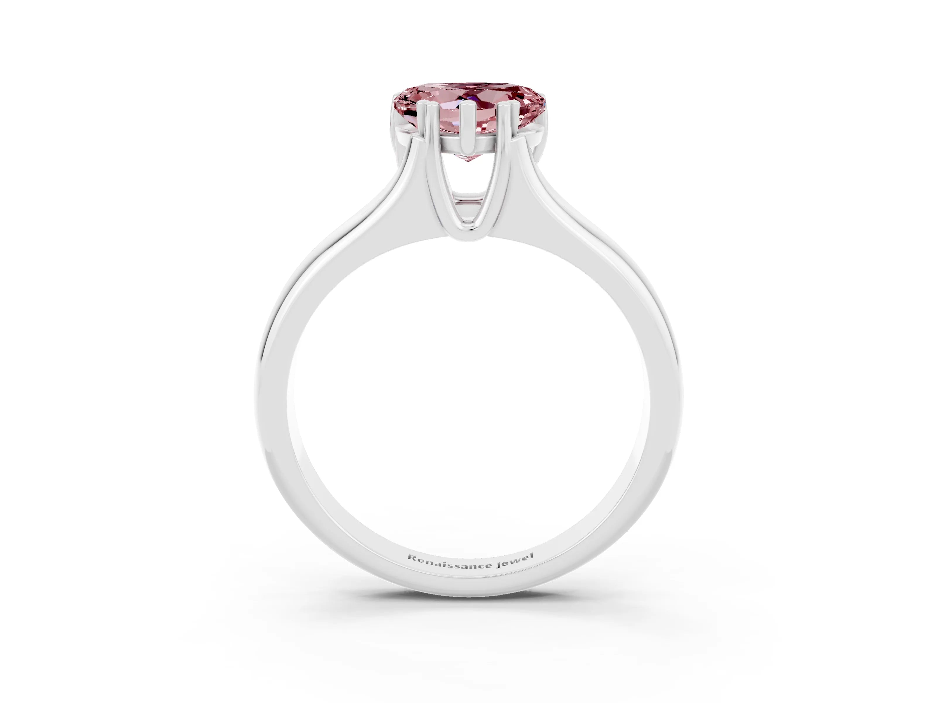 White gold Heart Cut Morganite Solitaire Ring with Wide Band and Prong Setting_3