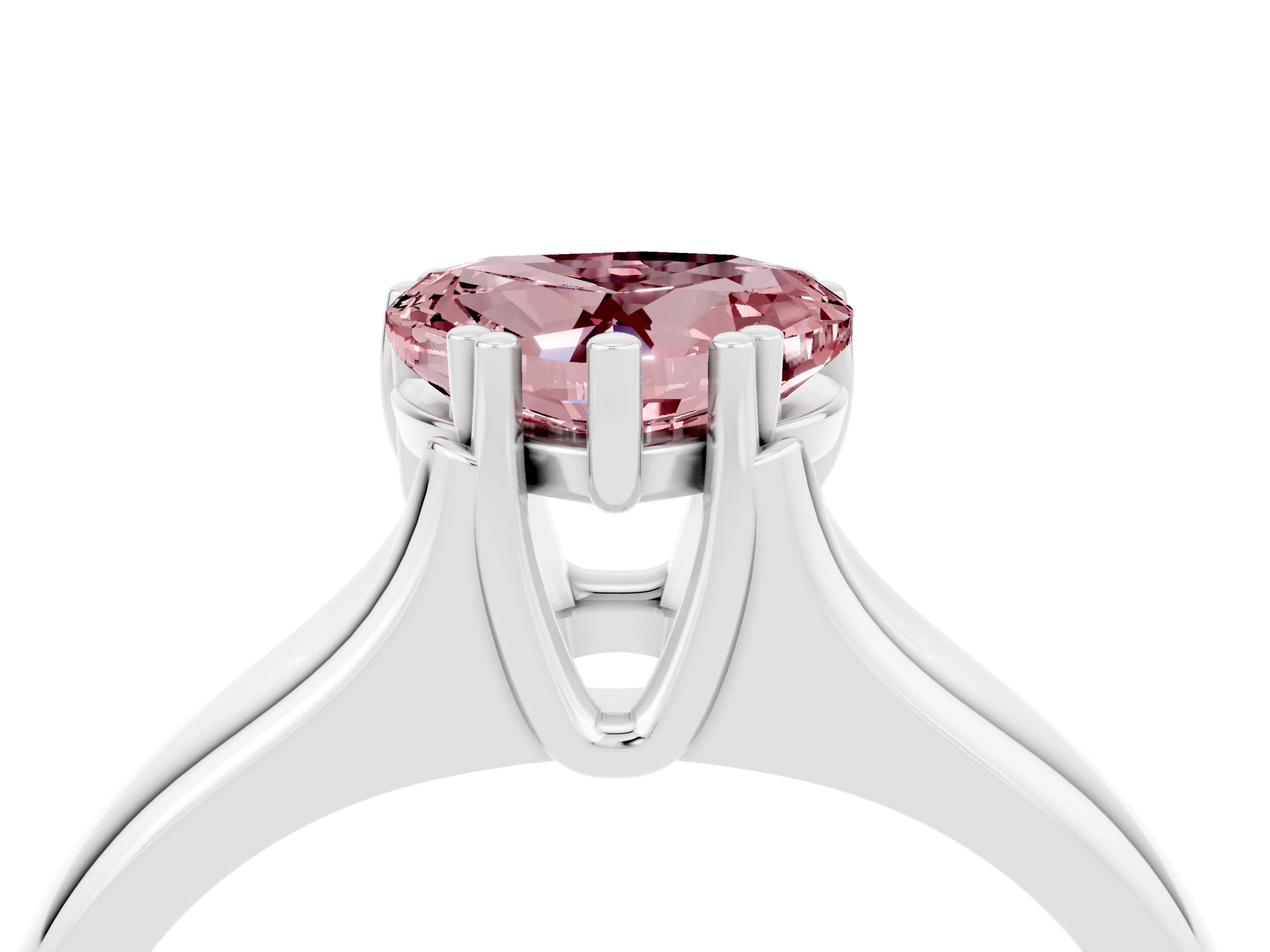 White gold Heart Cut Morganite Solitaire Ring with Wide Band and Prong Setting_4