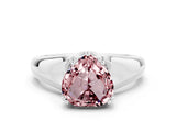 White gold Heart Cut Morganite Solitaire Ring with Wide Band and Prong Setting