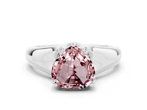 White gold Heart Cut Morganite Solitaire Ring with Wide Band and Prong Setting