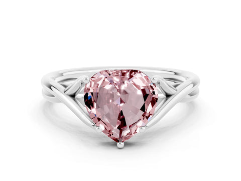 White gold Heart Cut Morganite Solitaire Twist Band Prong Setting Ring_36