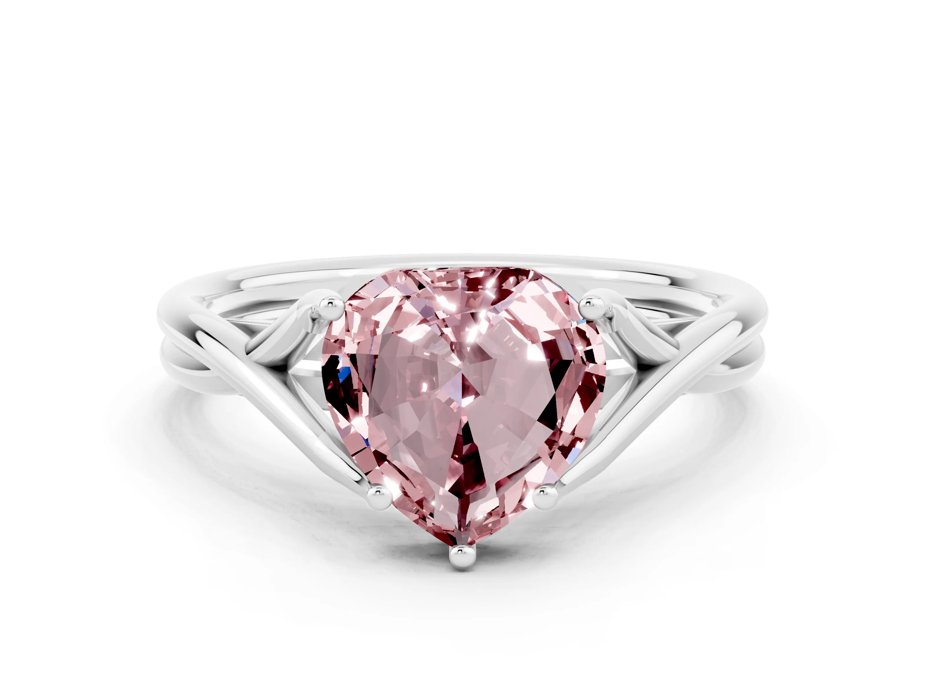 White gold Heart Cut Morganite Solitaire Twist Band Prong Setting Ring_36