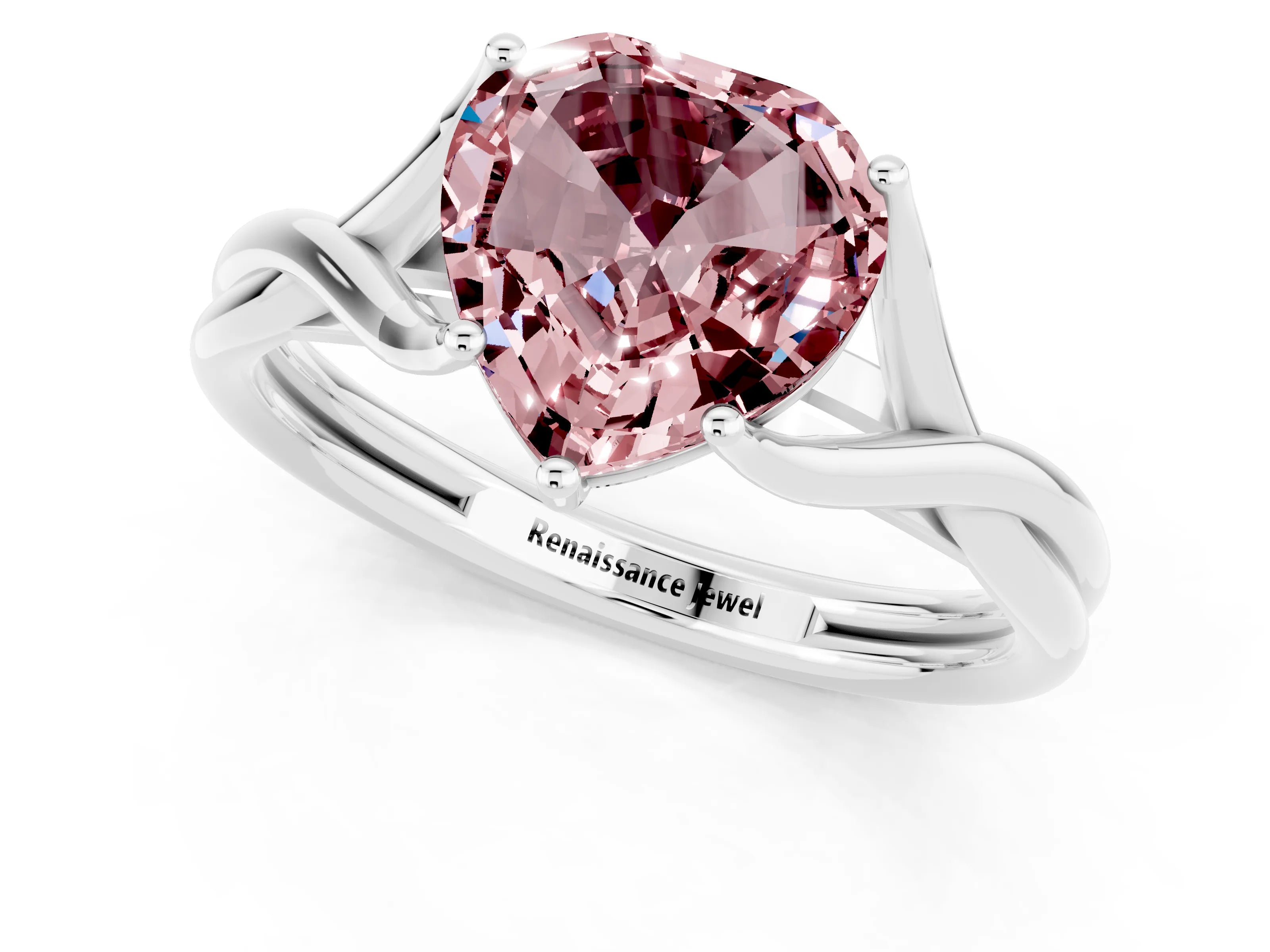 White gold Heart Cut Morganite Solitaire Twist Band Prong Setting Ring_37