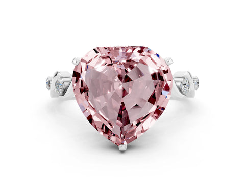 White gold Heart Cut Morganite Solitaire Twisted Band with Round  Accents and Prong Setting_12
