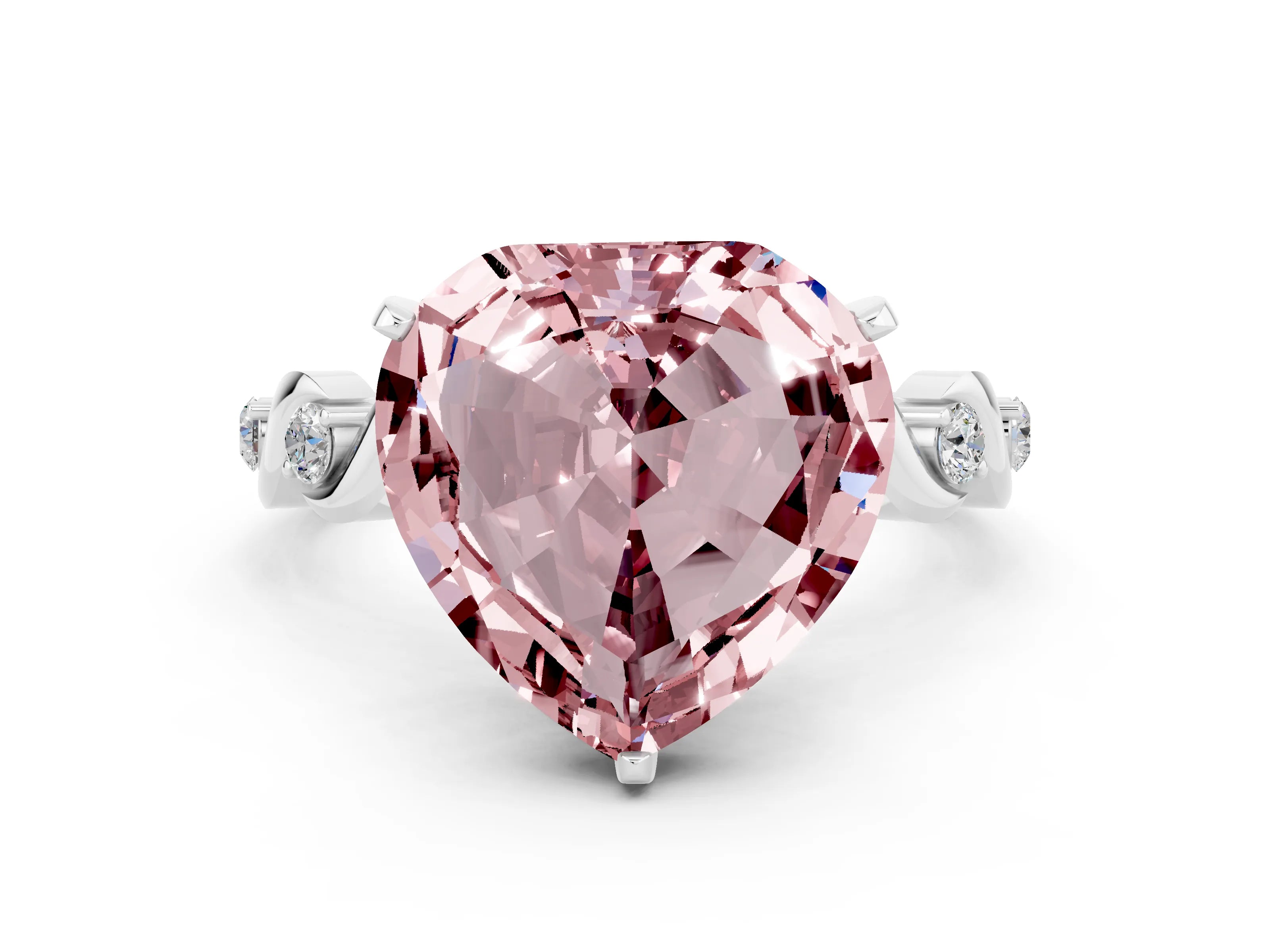 White gold Heart Cut Morganite Solitaire Twisted Band with Round  Accents and Prong Setting_12