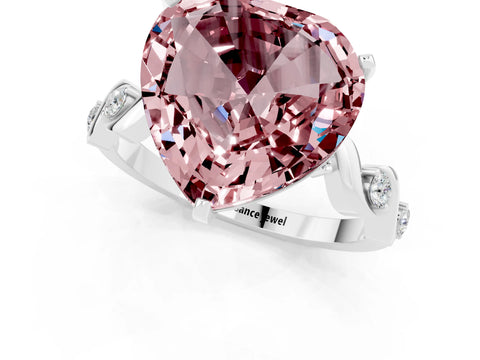 White gold Heart Cut Morganite Solitaire Twisted Band with Round  Accents and Prong Setting_13