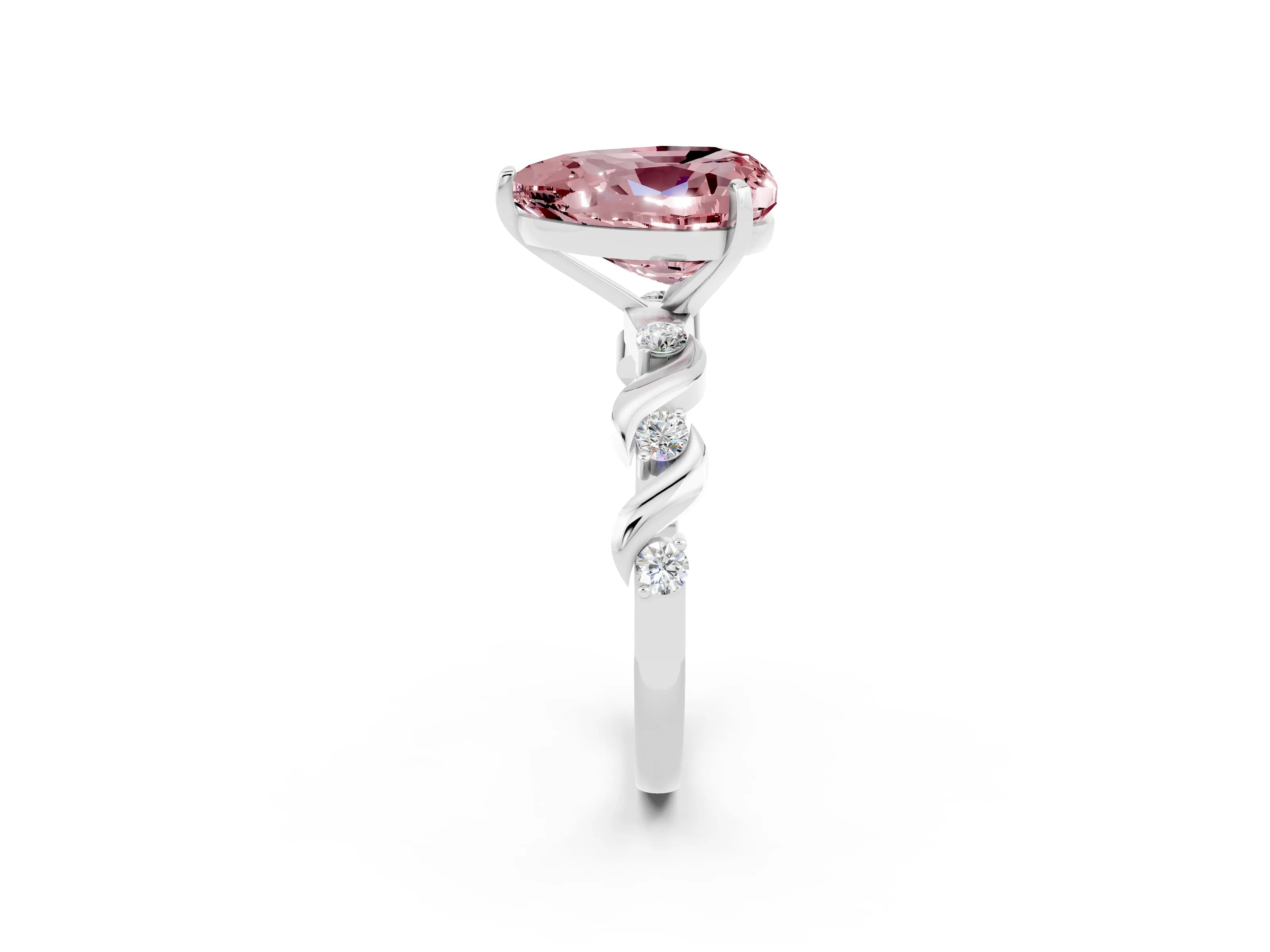 White gold Heart Cut Morganite Solitaire Twisted Band with Round  Accents and Prong Setting_14