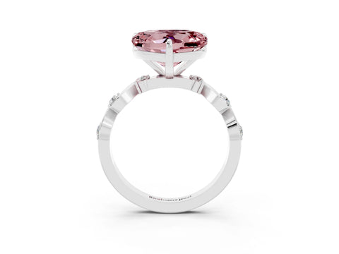 White gold Heart Cut Morganite Solitaire Twisted Band with Round  Accents and Prong Setting_15