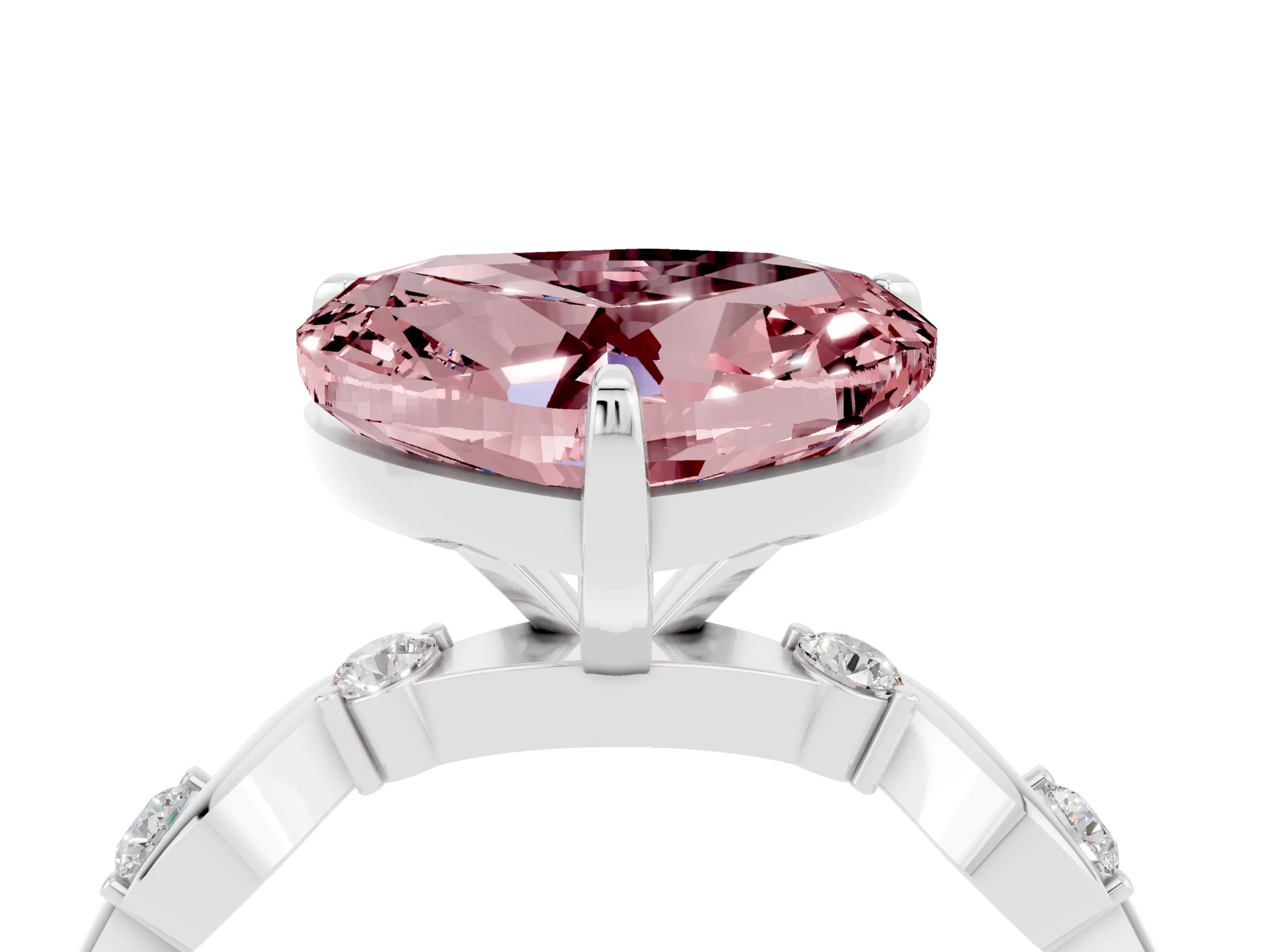 White gold Heart Cut Morganite Solitaire Twisted Band with Round  Accents and Prong Setting_16