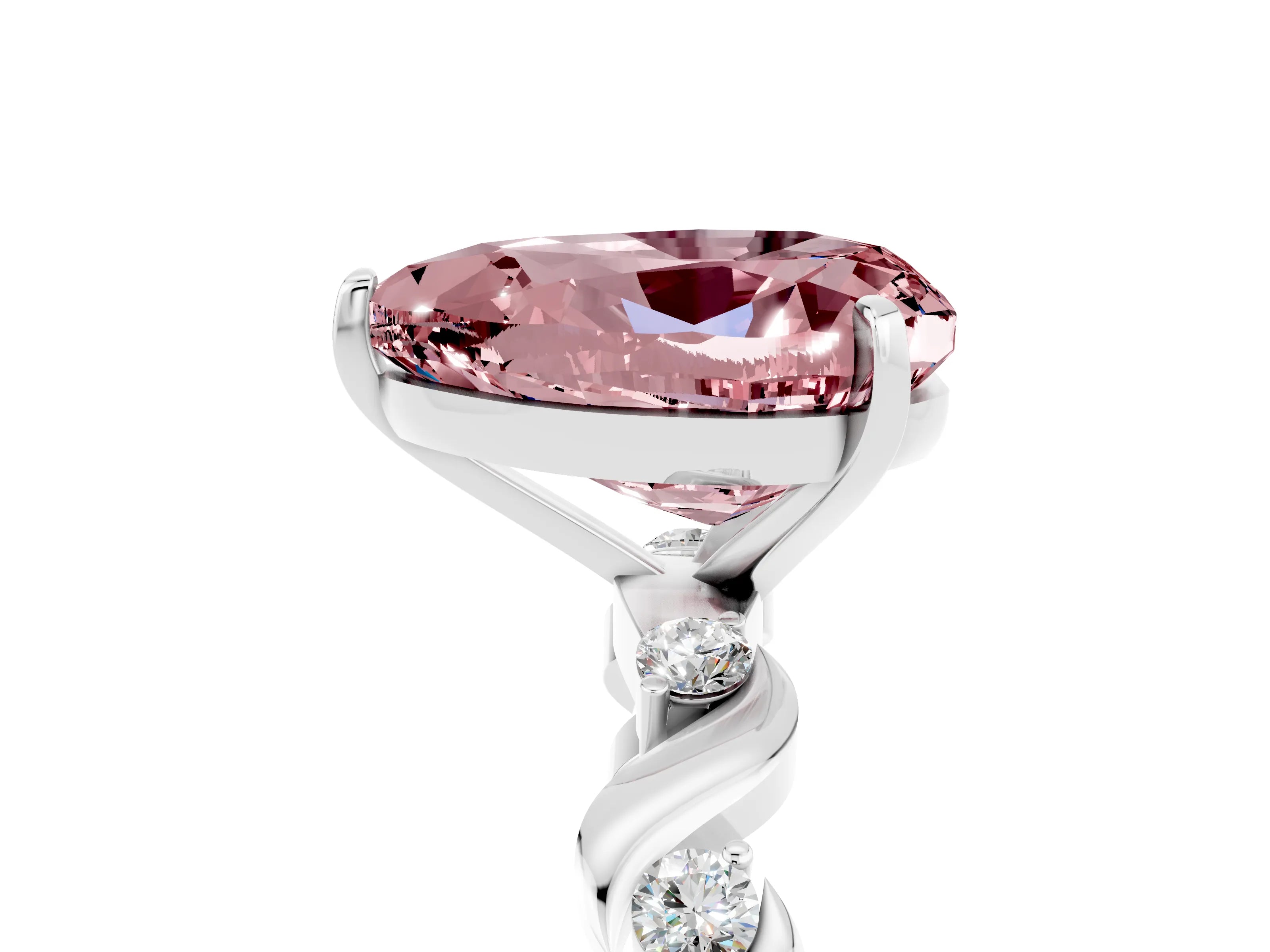 White gold Heart Cut Morganite Solitaire Twisted Band with Round  Accents and Prong Setting_17
