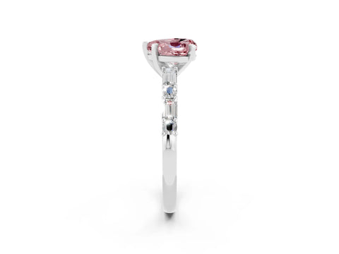 White gold Heart Cut Morganite Solitaire with Side Baguettes and Channel Set Band_2