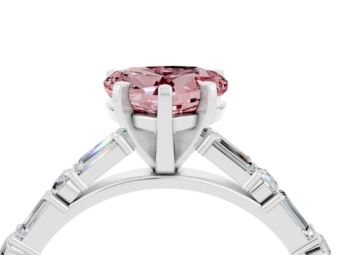 White gold Heart Cut Morganite Solitaire with Side Baguettes and Channel Set Band_4