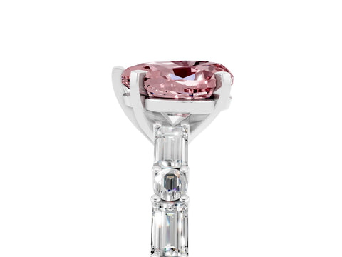 White gold Heart Cut Morganite Solitaire with Side Baguettes and Channel Set Band_5