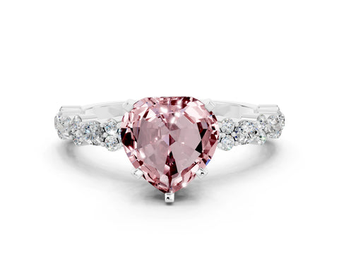 White gold Heart Cut Morganite Solitaire with Side Stones, Pave Band, Four-Prong Setting_24