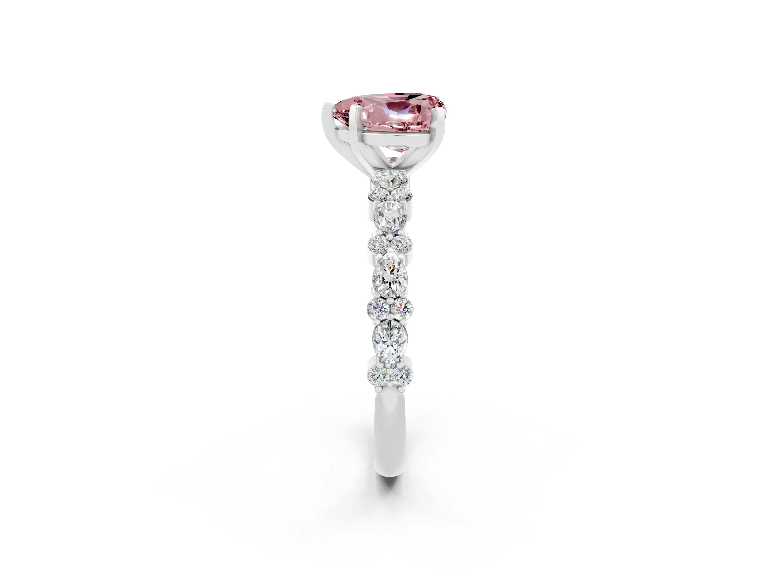 White gold Heart Cut Morganite Solitaire with Side Stones, Pave Band, Four-Prong Setting_26