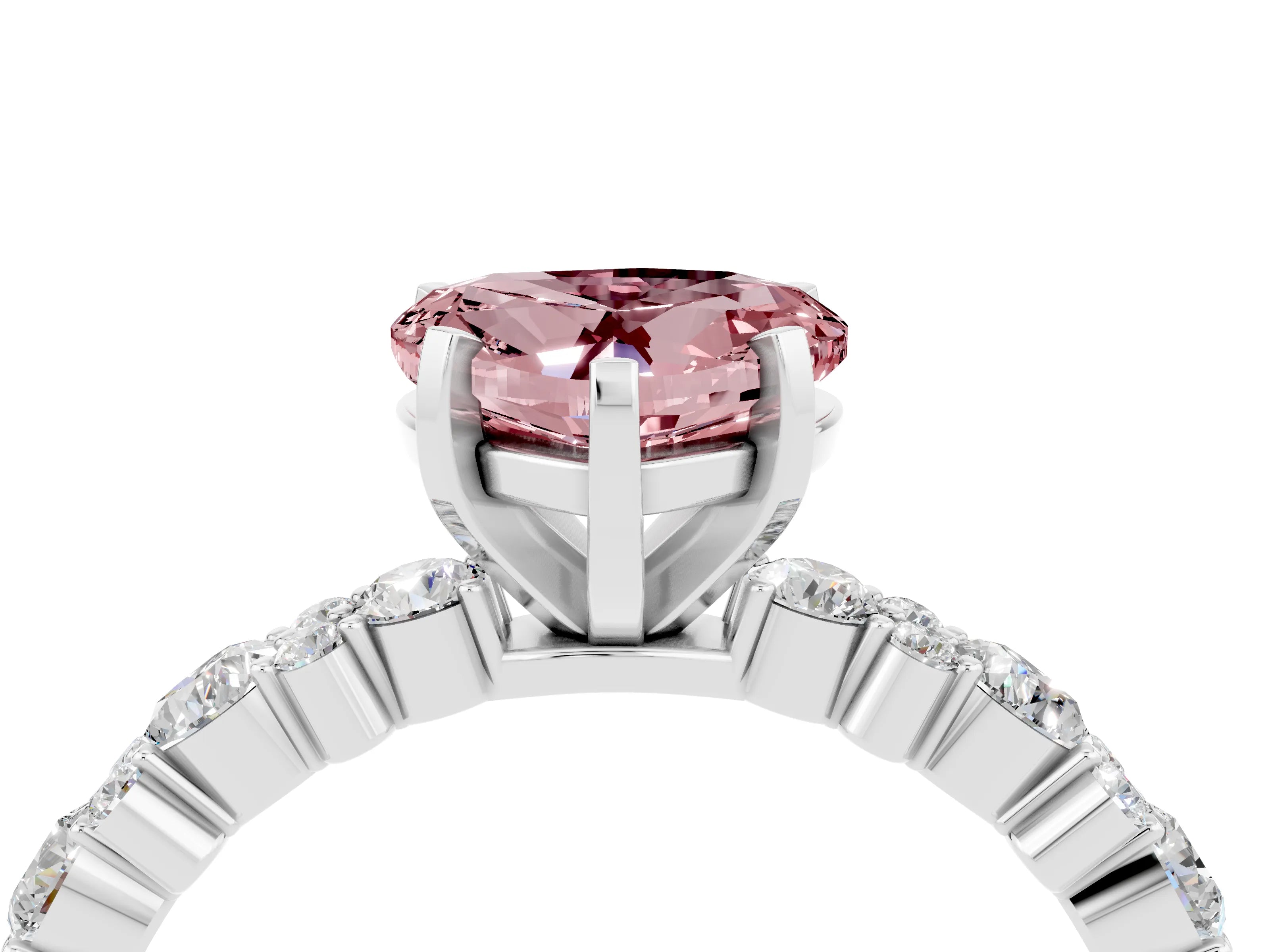 White gold Heart Cut Morganite Solitaire with Side Stones, Pave Band, Four-Prong Setting_28
