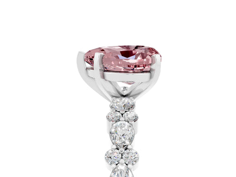 White gold Heart Cut Morganite Solitaire with Side Stones, Pave Band, Four-Prong Setting_29