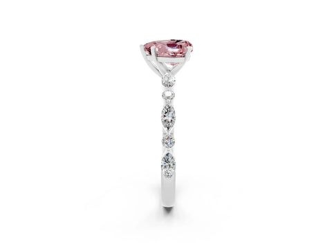 White gold Heart Cut Morganite Solitaire with Side Stones on a Pavé Band and Four-Prong Setting_2