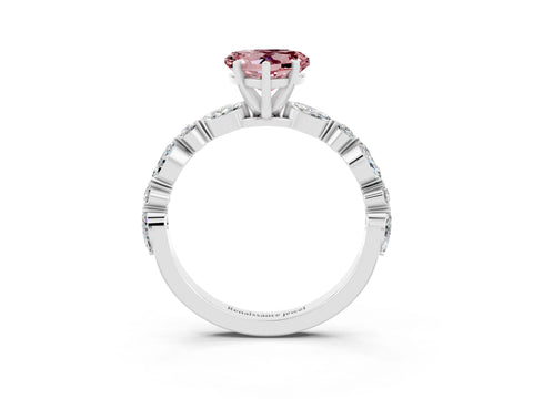 White gold Heart Cut Morganite Solitaire with Side Stones on a Pavé Band and Four-Prong Setting_3