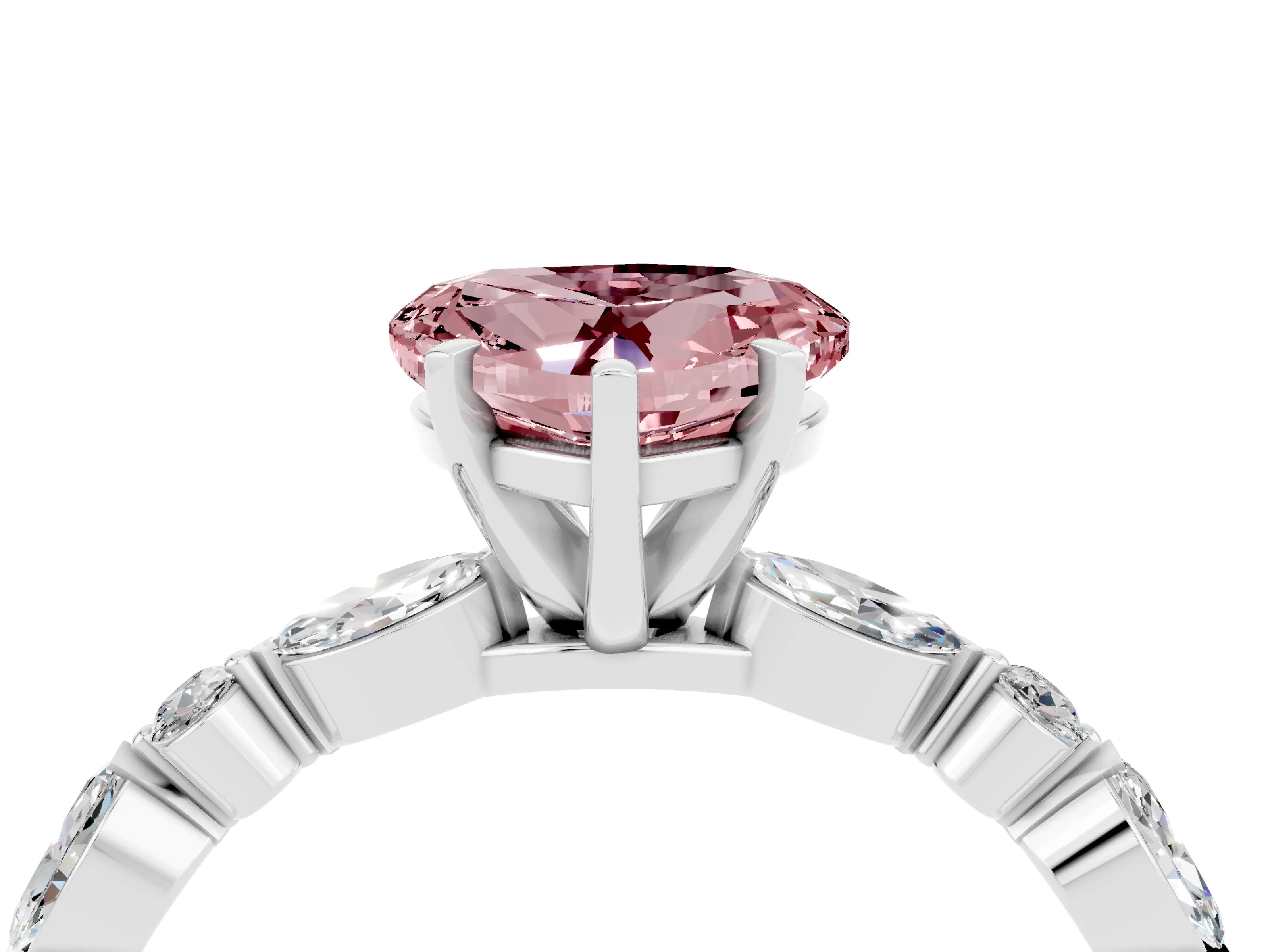 White gold Heart Cut Morganite Solitaire with Side Stones on a Pavé Band and Four-Prong Setting_4