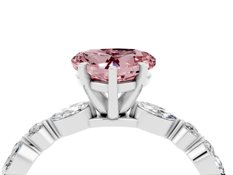 White gold Heart Cut Morganite Solitaire with Side Stones on a Pavé Band and Four-Prong Setting_4