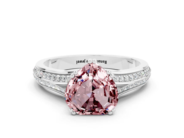 Platinum Heart Cut Morganite Split Shank Engagement Ring with Pavé Band
