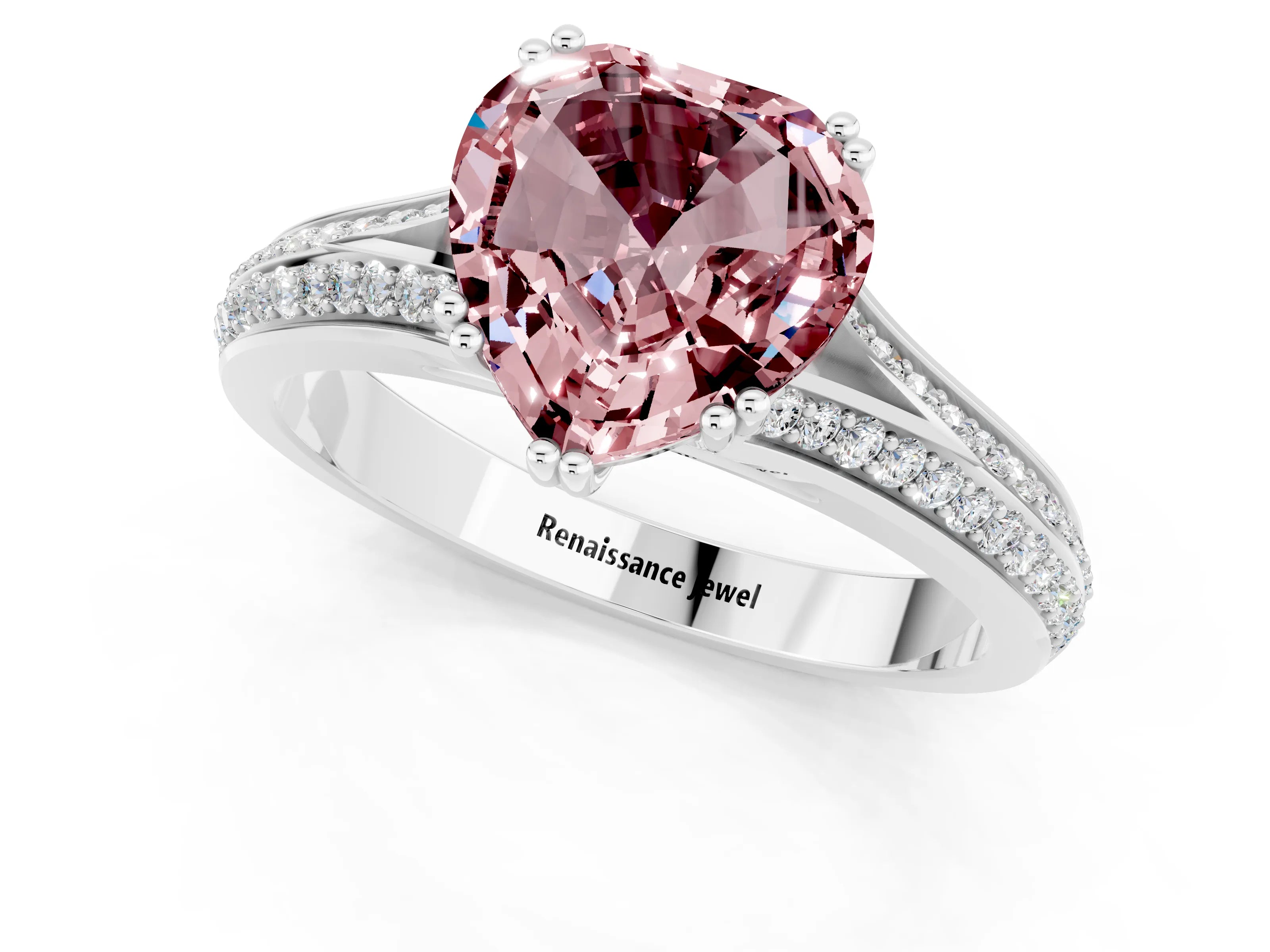 White gold Heart Cut Morganite Split Shank Engagement Ring with Pavé Band_1