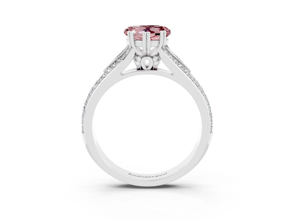 Platinum Heart Cut Morganite Split Shank Engagement Ring with Pavé Band