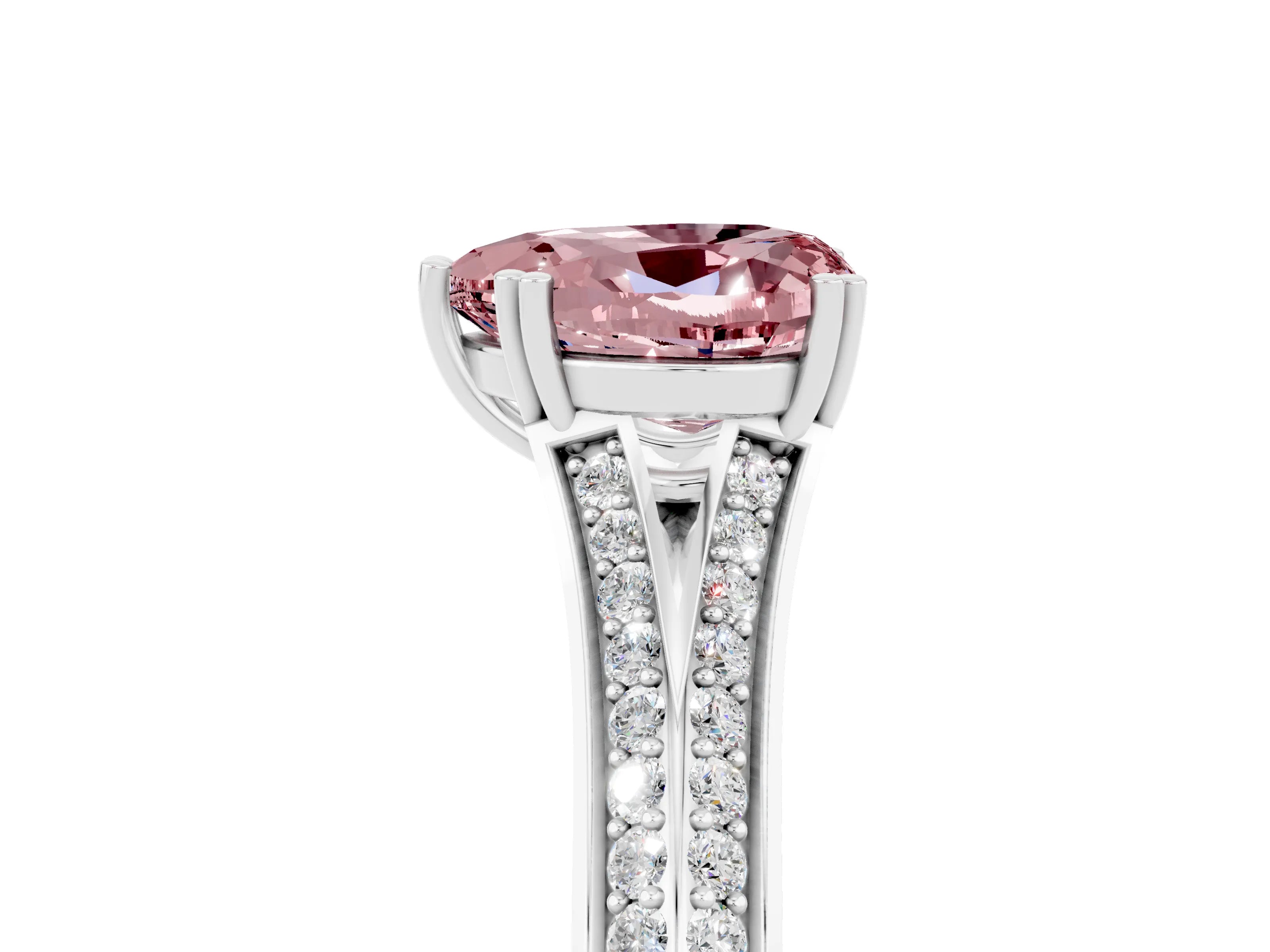 White gold Heart Cut Morganite Split Shank Engagement Ring with Pavé Band_5