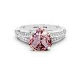 White gold Heart Cut Morganite Split Shank Engagement Ring with Pavé Band
