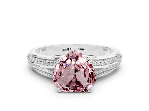 White gold Heart Cut Morganite Split Shank Engagement Ring with Pavé Band