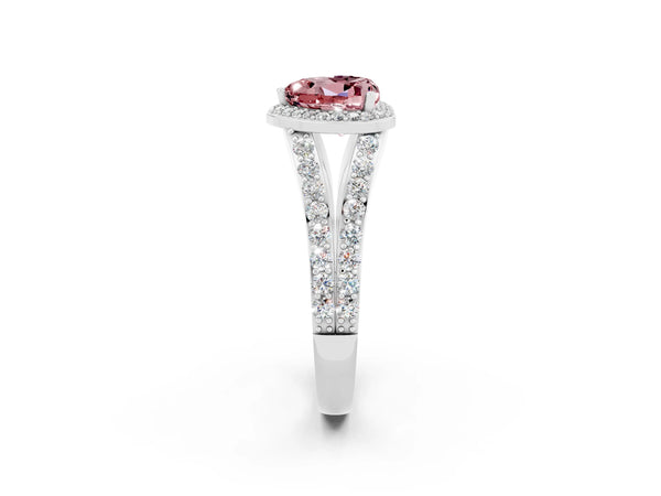 Silver Heart Cut Morganite Split Shank Halo Ring with Four-Prong Setting